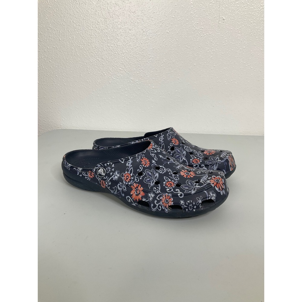 Crocs Freesail Clogs Womens 9 Navy Blue Floral Paisley Slip On Mules Shoes